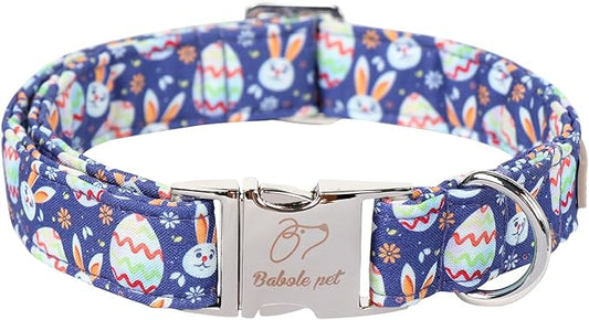 Easter Dog Collar, Cute Easter Bunny Eggs Pet Collar with Metal Buckel, Durable Adjustable Holiday Dog Collars for Small Medium Large Dogs M