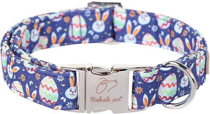 Easter Dog Collar, Cute Easter Bunny Eggs Pet Collar with Metal Buckel, Durable Adjustable Holiday Dog Collars for Small Medium Large Dogs L