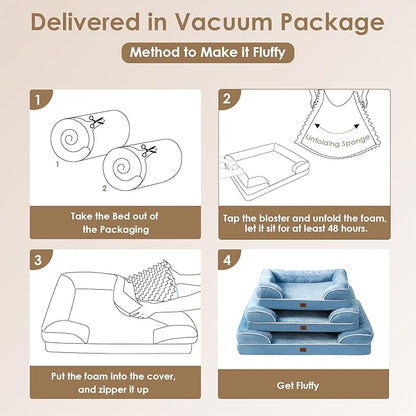 EHEYCIGA Orthopedic Dog Bed for Small Dogs, Waterproof Memory Foam Small Dog Beds with Sides, Non-Slip Bottom and Egg-Crate Foam Medium Pet Couch Bed with Washable Removable Cover, Washed Blue