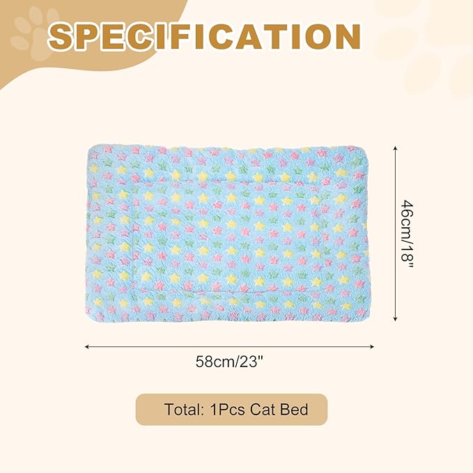 Dog Cat Bed Mat, Soft Coral Fleece Pet Cushion Pad with Cute Star Print, Warm Washable Pet Bed 23x18 Inches, (Blue), Intended for Medium Small Dog Cat