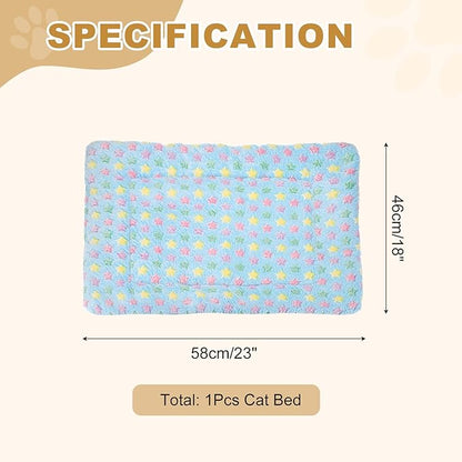 Dog Cat Bed Mat, Soft Coral Fleece Pet Cushion Pad with Cute Star Print, Warm Washable Pet Bed 23x18 Inches, (Blue), Intended for Medium Small Dog Cat