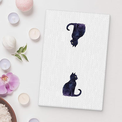 Celestial Black Cat Kitchen Towels, Cat Lovers Mom Lady Gifts Hand Towels for Bathroom, Mystical Witchy Kitty Kitten Dish Tea Towels for Kitchen Decor, 16x24 Inch