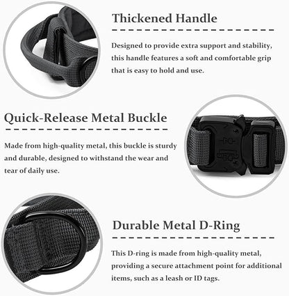 Tactical Dog Collar, Adjustable Military Training Nylon Dog Collar with Control Handle and Heavy Quick-Release Metal Buckle for Small Medium Large Dogs, Grey S