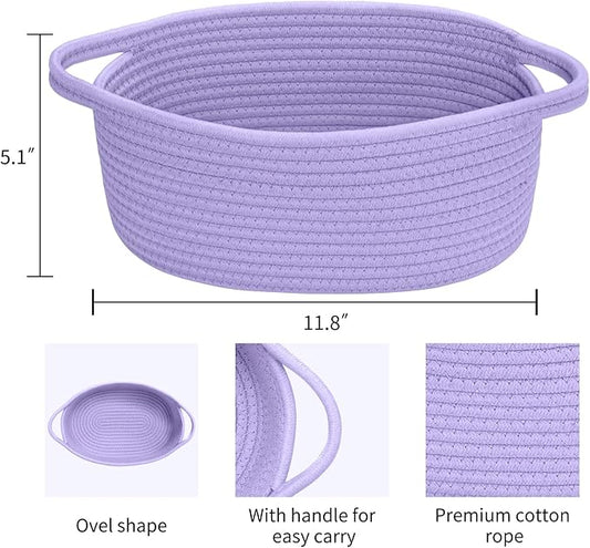 ABenkle Small Basket with Handles - Decorative Durable Rope Woven Storage Bin Shelf Storage Organizer Cube, Easter Baby Gift Basket, 12"x8"x5"