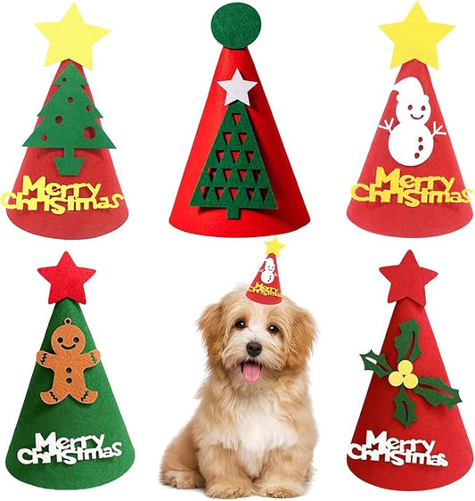 5 Pcs Christmas Dog Hats Cute Cats Party Hats Pet Set Dogs Santa Hats Puppies Kittens Grooming Accessories Costumes. (Small Christmas B)