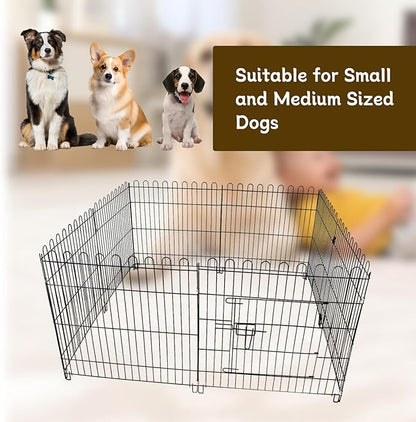 Foldable Metal Dog Playpen, Portable Pet Pen Puppy Exercise Pens 8 Panels Small/Medium Dogs Fence for Yard Indoor&Outdoor RV Travel Camping with Doors for Cat Rabbit Hedgehog