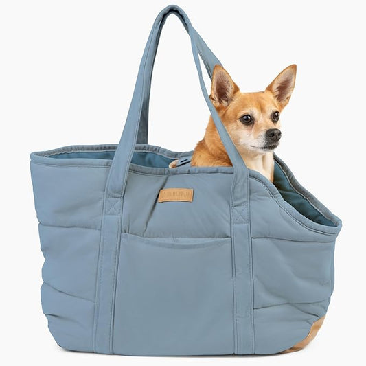 Plush Dog Purse Carrier for Small Dogs, Soft Dog Tote Bag with Safety Harness Clip, Cozy Pet Carrier for Dogs Under 15 lbs, Comfortable Dog Shoulder Carrier for Travel, Light Blue