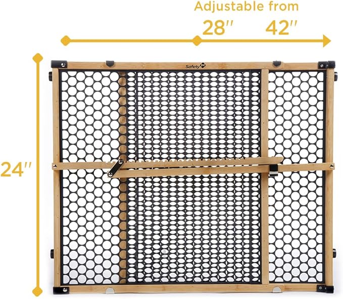 Safety 1st Bamboo Baby Gate for Doorways, No Drill Gate with Door, Dog Gates, Fits 28"-42", 24" High, Bamboo and Black