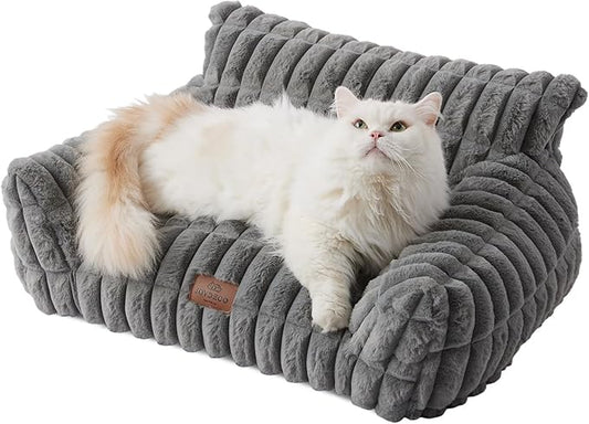 Joydeco Cat Couch for Pets, 24 inch Plush Pet Sofa, Cat Bed for Indoor Cats with Removable Washable Cover, Supportive Pet Sofa, Drak Grey