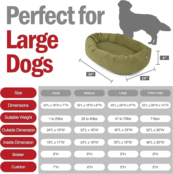 Majestic Pet 40 Inch Suede Calming Dog Bed Washable – Cozy Soft Round Dog Bed with Spine Support for Dogs to Rest Their Head - Fluffy Donut Dog Bed 40x29x9 (Inch) - Round Pet Bed Large – Sage (2025)