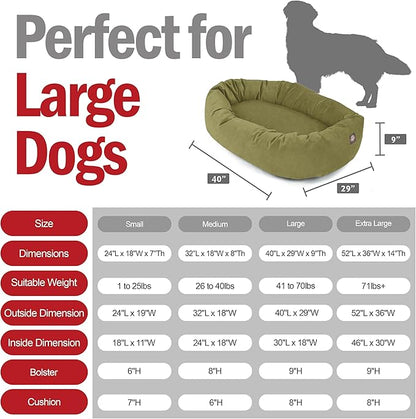 Majestic Pet 40 Inch Suede Calming Dog Bed Washable – Cozy Soft Round Dog Bed with Spine Support for Dogs to Rest Their Head - Fluffy Donut Dog Bed 40x29x9 (Inch) - Round Pet Bed Large – Sage (2025)