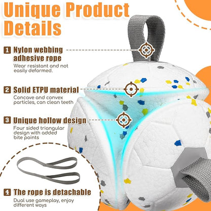 6 Inch Dog Ball Toys Interactive Soccer Ball with Straps for Tug of War Water Pet Toys Gifts for Puppy Birthday Indoor Outdoor for Fetch for Large Medium Dogs, White