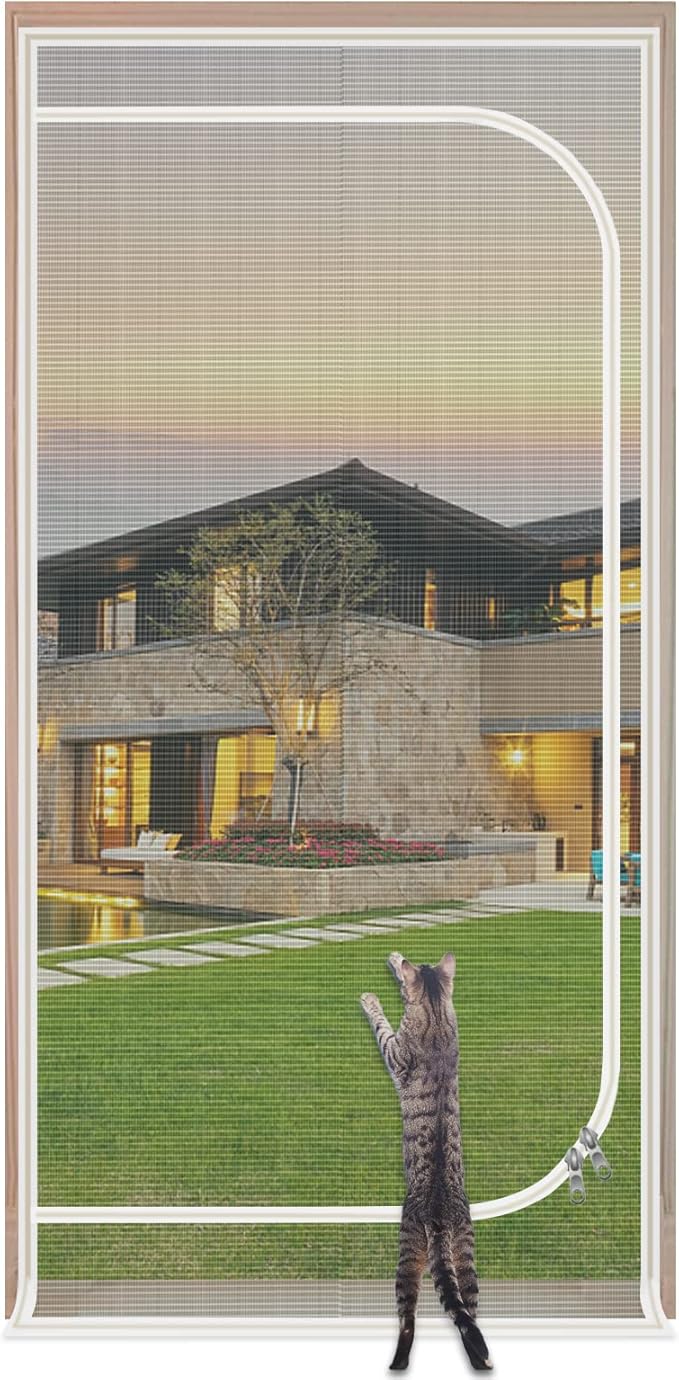 Upgraded Pet Screen Door,Fits Door Opening Size 30''x 80'',Thickened Cat Resistant Mesh Screen Door for Living Room,Kitchen,Bedroom,Cat Proof Screen with Zipper Closure.