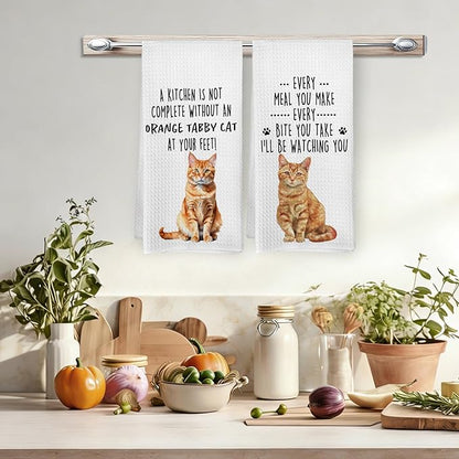 Funny Orange Tabby Cat Kitchen Towels, Orange Cat Mom Lady Lovers Gifts for Women Hand Towels, Gifts for Pet Lovers Dishcloths Dish Towel for Kitchen 16x24 Inches Set of 2