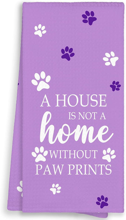 Purple Paw Farmhouse Kitchen Towels Decor Gifts for Women Pet Lovers, A House is Not A Home Without Paw Prints Decorative Bathroom Towels, Funny Dish Hand Towels for Kitchen Drying 16x24 Inch