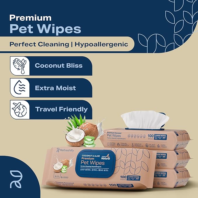 Dog Wipes for Paws and Butt - Coconut Scented (Pack of 400) - Pet Wipes for Dogs and Cats - Deodorizing Non Toxic Dog Wipes, +12 Additional Travel Wipes