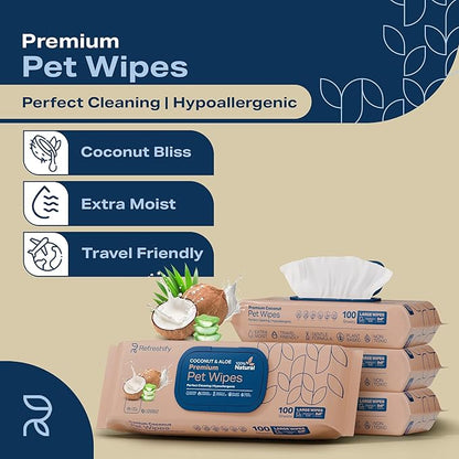 Dog Wipes for Paws and Butt - Coconut Scented (Pack of 400) - Pet Wipes for Dogs and Cats - Deodorizing Non Toxic Dog Wipes, +12 Additional Travel Wipes