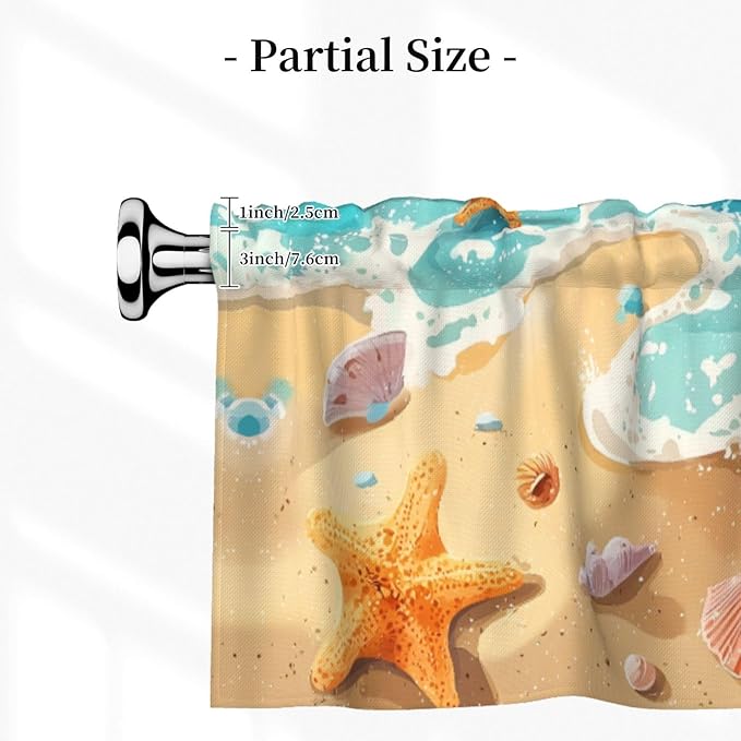 Beach Starfish Curtain Valance Short Rod Pocket Window Treatment for Living Room Bedroom Kitchen Bathroom 1 Panel 54" W x 18" L