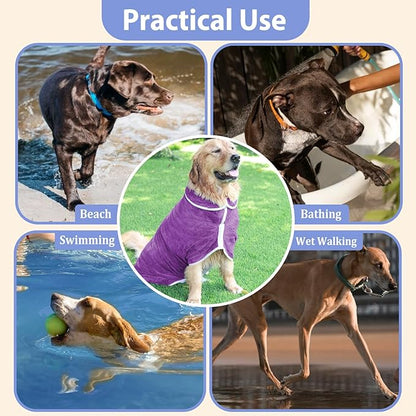 Dog Bathrobe Towel Dog Drying Coat - Super Absorbent Towels Bath Robe for Dogs Large, Soft Adjustable Collar & Belly Strap Fast Drying Coat Pet Cat Bath Robe (Violet, X-Large)