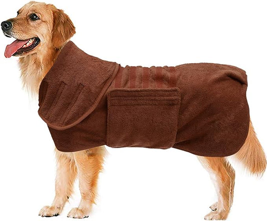 Geyecete Dog Drying Coat - Dog Bathrobe Towel - Microfibre Fast Drying Super Absorbent Pet Cat Bath Robe Towel, Luxuriously Soft - Khaki - S