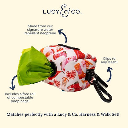 Lucy & Co. Dog Poop Bag Holder - Leak Proof Dispenser with Leash Attachment - Easy Refills - Hygienic Pet Poop Pickup - Pink Orange Western