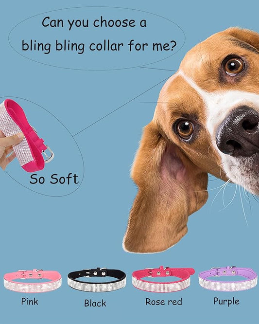 Bling Dog Collar for Small Medium Large Dogs, Rhinestone Dog Collars for Girl and boy Dog, Diamond Puppy Collars, Adjustable Leather Suede SOFE Cat Collar (S(10.6"-13"/27CM-33CM), Black1)