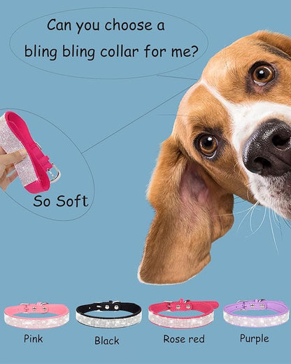 Bling Dog Collar for Small Medium Large Dogs, Rhinestone Dog Collars for Girl and boy Dog, Diamond Puppy Collars, Adjustable Leather Suede SOFE Cat Collar (XS(8.2"-10.6"/21CM-27CM), Pink1)