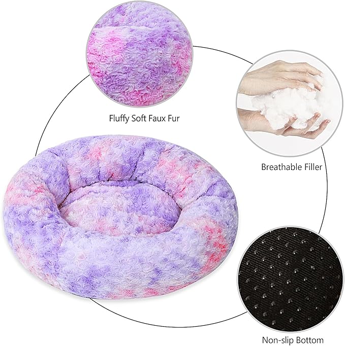 Calming Dog Bed for Big Dogs, 39'' Round Anti-Anxiety Warm Fluffy Plush Faux Fur Bed, Soft Anti-Slip Donut Washable Big Pet Bed, Cozy Big Dogs Bed, Fits up to 100 lbs Pets