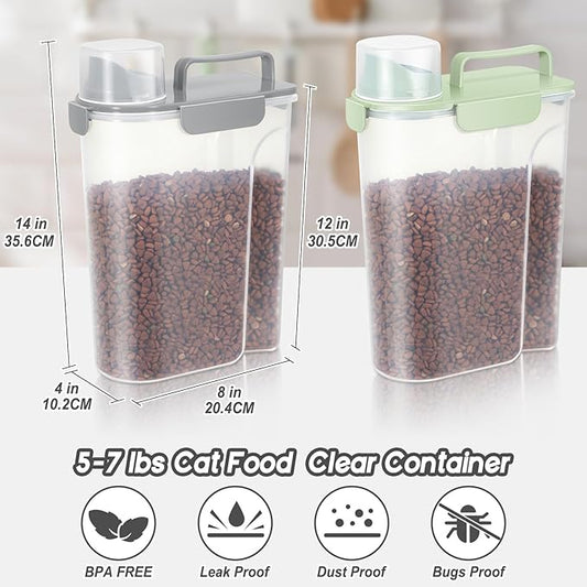 5-7Lbs Dog Cat Food Storage Container with Upgraded Large Nozzle BPA-free, 4 Snap Seals Plastic Pet Food Storage Containers with Handles (Light Green+Light Gray, 5L-2pack)
