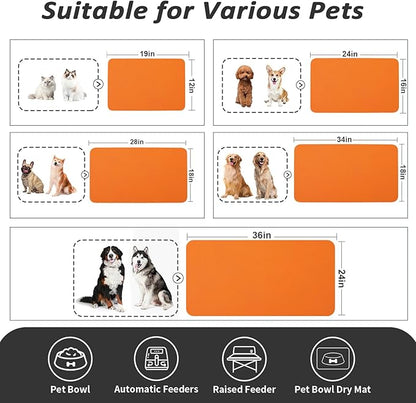 Dog Food Mat - Absorbent Cat Mat for Food and Water, No Stains Pet Feeding Bowl Mat, Easy to Clean Pet Placemats, Quick Dry Dog Water Dispenser Mat for Messy Drinkers | Orange 18"x34"