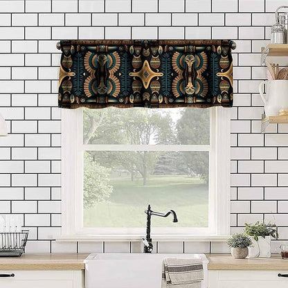 Vintage Ancient Egypt Valance Curtains, Retro Ethnic Old Egyptian Floral Geometric Print Mysterious Traditional Egypt Culture Window Valance Curtain for Farmhouse Bedroom Living Room Kitchen 54x18inch