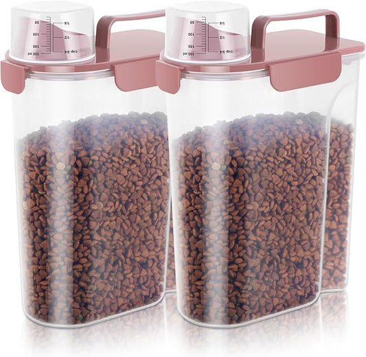 5Lbs Airtight Cat Dog Food Storage Container with Upgraded Large Nozzle BPA-Free, Pet Food Storage Containers for Rice, Grain, Pet Food, Flour, Dog Treat Storage (Pink×2, 5L-2pack)