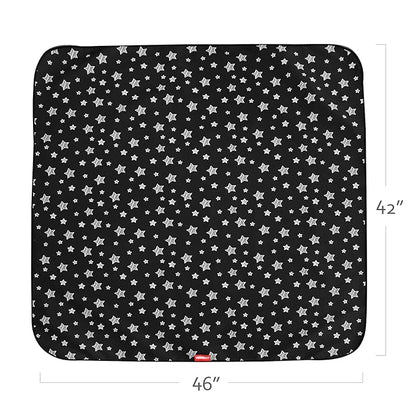 High Chair Mat Waterproof and Washable Splat Mat, Baby Splat Mat for Under High Chair, Non Slip Mat for Art/Crafts/Playtime, Protable Picnic Table Cloth Mat, 46'' x 42'', Black Star