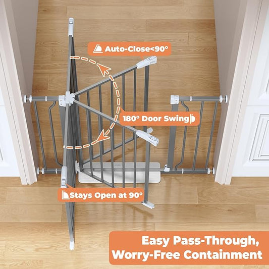 29"-40" Baby Gate for Stairs, Auto Close Stroller Friendly Dog Gate Indoor for Doorways, Pressure Mounted Baby Gate, Easy Walk Through Gate for Children & Pets, Grey