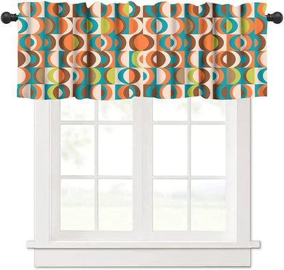 Retro Mid Century Valance Curtains, Colorful 50S 60S 70S Style Vintage Boho Abstract Geometric Circles Window Curtain Valance for Bedroom Living Room Kitchen 54x18inch