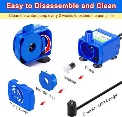 Cat Water Fountain Pump, Pet Water Fountain Pump Compatible Motor, DR-DC160 for Cat Drinking Fountain Cat Water Dispenser Replacement (With LED & Brush)