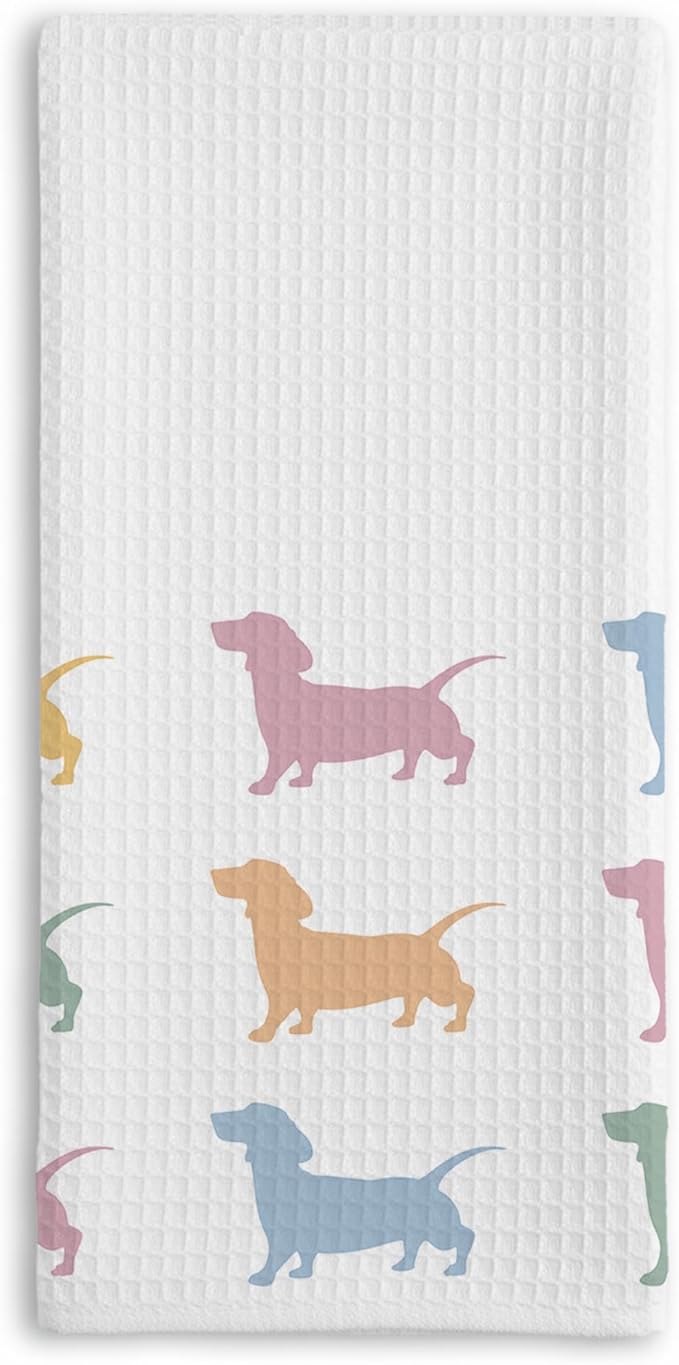 Dachshund Kitchen Towel, Waffle Weave Microfiber Wiener Dog Hand Towel, for Women, Dachshund Decor Accent for Bathroom or Kitchen
