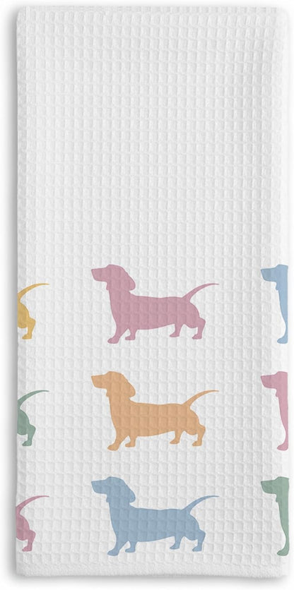 Dachshund Kitchen Towel, Waffle Weave Microfiber Wiener Dog Hand Towel, for Women, Dachshund Decor Accent for Bathroom or Kitchen