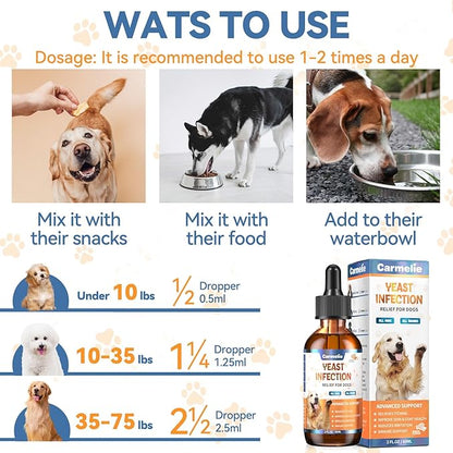 Natural Yeast Relief for Dogs, Support Healthy Itch Relief, Ear Paw Discomfort Care, Itch Relief for Dog, Allergy Supports, Inflammation Relief for Dogs, 60ml Bacon Flavor
