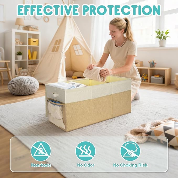 BALEINE Fabric Storage Bins with Lid, Collapsible Extra Large Storage Boxes Bins Baskets with Divider for Home Organizing (37.5"x13"x16", Grey)