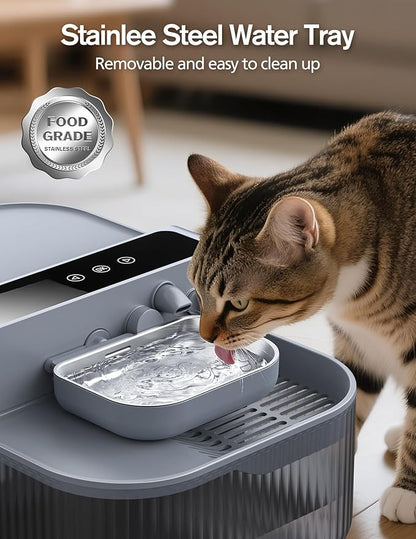 Chumajor 3.5L Wireless Cat Water Fountain with No Filters, 180-Day Battery & Precision Flow Control,Smart Pet Water Dispenser with Wastewater Separation & Custom Scheduling for Cats & Dogs, Grey