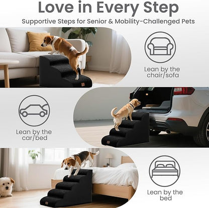 gogobunny Ramp Cat Dog Stairs for Beds, Cat Slope Stairs with Durable Waterproof Fabric Cover, Pet Steps for Old Large Dogs Climbing (Black, 5-Step (33" D x 15.7" W x 22.6" H), 5.0)
