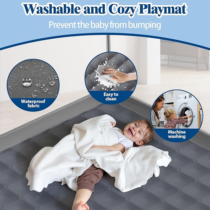 Small Baby Playpen with Mat, Sturdy Safety Play Yard, Washable Small Playpen for Babies, Soft Breathable Mesh, Zipper Gate, Anti-Slip Base 36"x36"