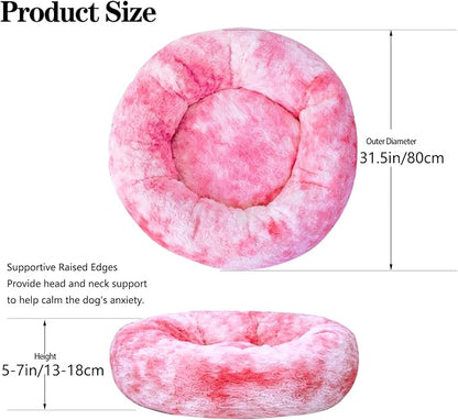 Calming Dog Bed for Medium Dogs Cats, Puppy 31'' Round Anti-Anxiety Warm Fluffy Plush Faux Fur Bed, Soft Anti-Slip Donut Washable, Cozy Medium Puppy Bed, Fits up to 50 lbs Pets