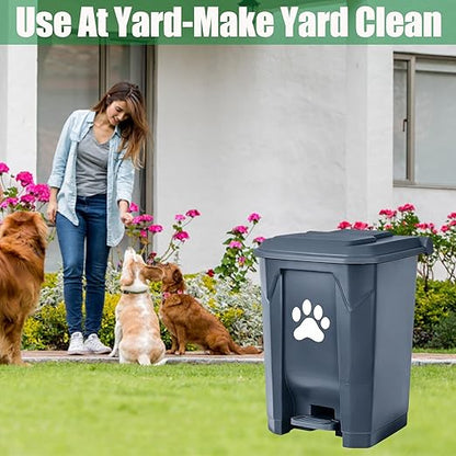 Dog Poop Trash Can for Outdoors, Dog Waste Trash Can for Yard Garden Home with Lid Removable Inner Bin, 100PCS Green Waste Bag, Grey Fully Assembled