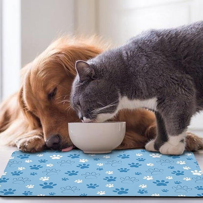 Dog Food Mat, Absorbent Water Bowl Mats Cat Pet Feeding Placemats Blue 16 * 24 inch