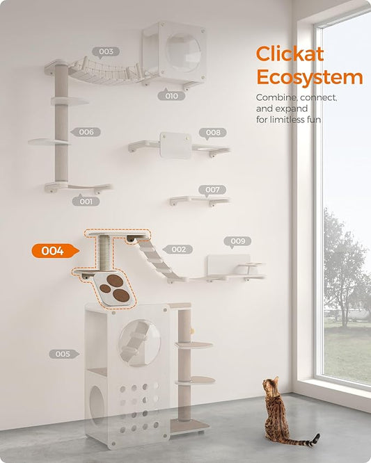 Feandrea Clickat Collection - No.004 Cat Stairs, Wall-Mounted Cat Ladder with Shelves, Self Groomer, Extremely Quick Assembly, Unlimited Expandability, Replaceable Washable Felt Pads