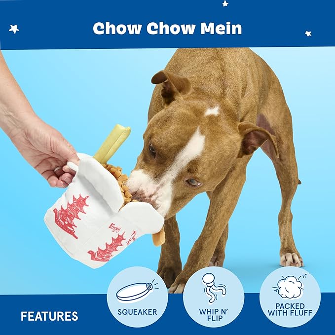 Barkbox Squeaky Dog Toys - Plush and Squeak Chew Toys | Puppy and Pet Toys for Small to Medium Dogs | Chow Chow Mein (Medium)