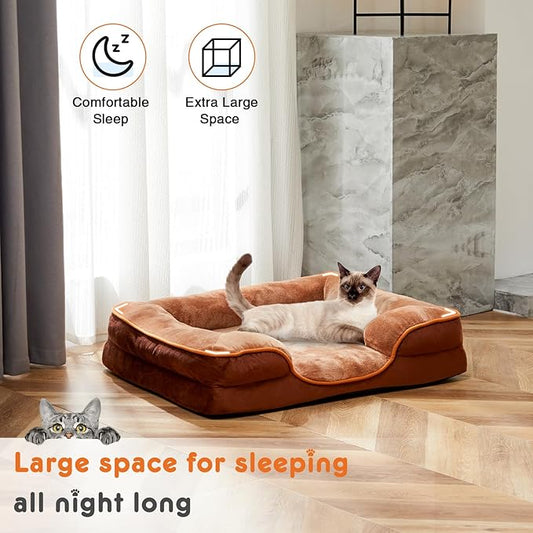 Sweetcrispy Orthopedic Dog Bed, Large Memory Foam Puppy Cat Bed with Washable Waterproof Removable Cover & Non-Slip Bottom for Pet Calming Sleeping (35"x25", Brown)