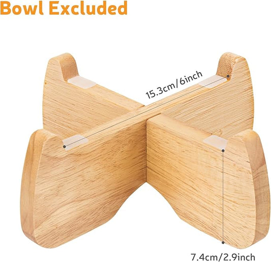 Elevated Cat Bowl Stand, 6.1" Diameter 3.5" High Rubberwood Stand for Cat Dish, Detachable Raised Bowl Holder with Non-Slip Pads, Anti Vomiting, Ergonomic Wooden Pet Feeder Holder for Cats